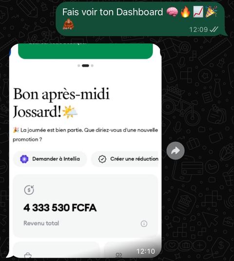Tableau de bord d'un élève : 4 333 530 FCFA de revenu total